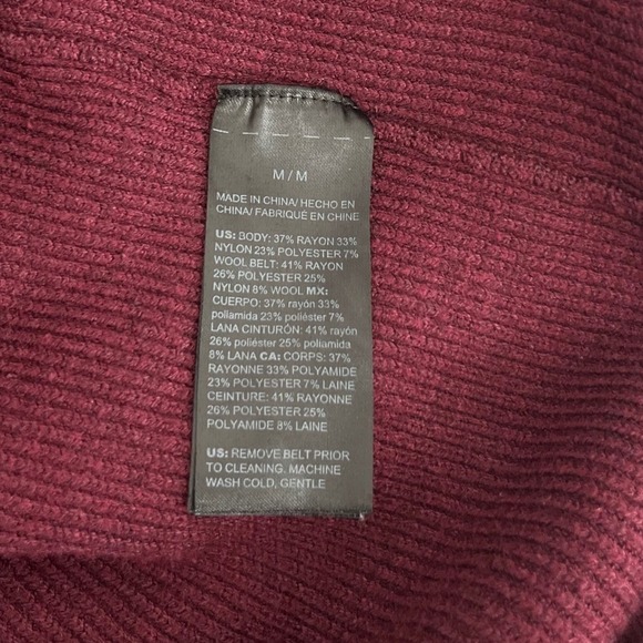 White House Black Market Burgundy Cowl Neck Belted Sweater Dress Size M - Picture 5 of 8